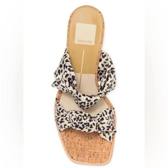 Dolce Vita Naji Knotted Cork Wedge Mule Leopard Satin - Picture 3 of 8